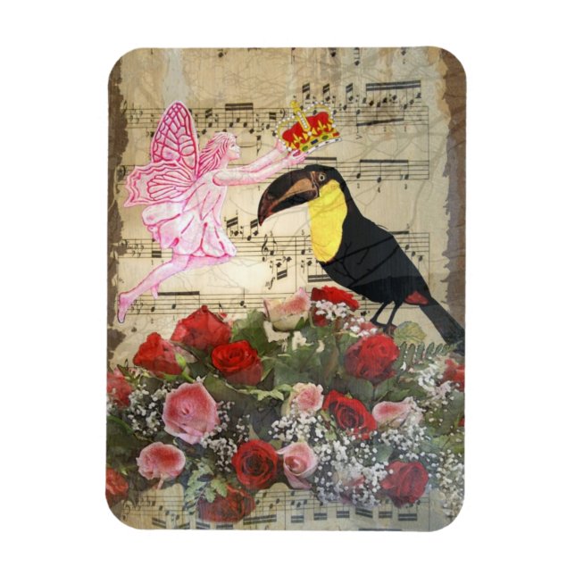Vintage fairy and bird collage magnet (Vertical)
