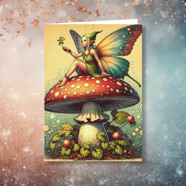 Vintage Fairy and Mushrooms Happy Birthday Card (Creator Uploaded)