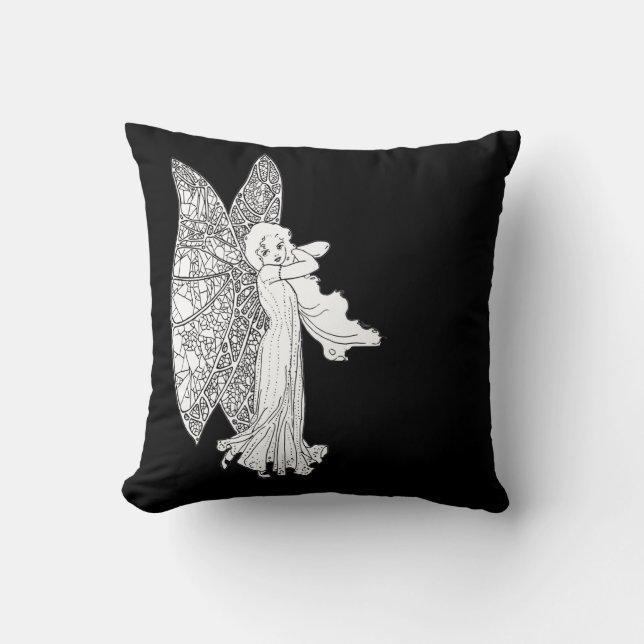 vintage fairy angel cushion pillows black  white (Front)