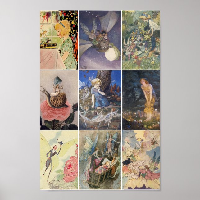 Vintage Fairy Art Illustrations Poster (Front)