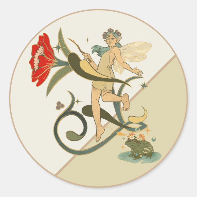 Vintage Fairy Classic Round Sticker (Front)