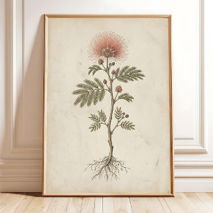 Vintage Fairy Duster Flower Art Antique Farmhouse Poster