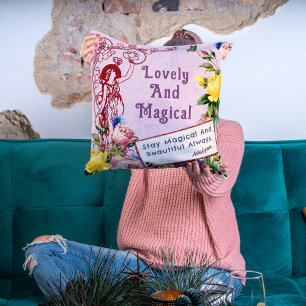 Vintage Fairy Flowers Custom Greetings Name Pink Cushion