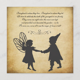 Vintage Fairy & Gnomes Birthday Garden Tea Party Invitation