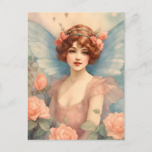 Vintage Fairy in Rose Garden Postcard