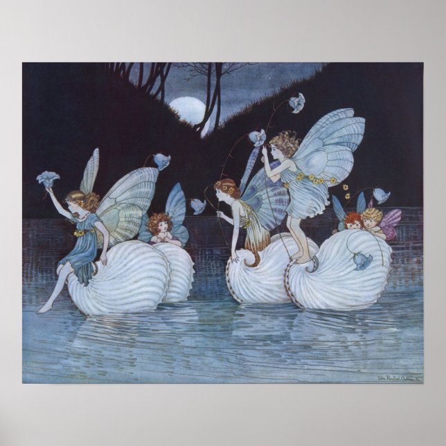 Vintage Fairy Island Illustration, Retro Poster (Front)