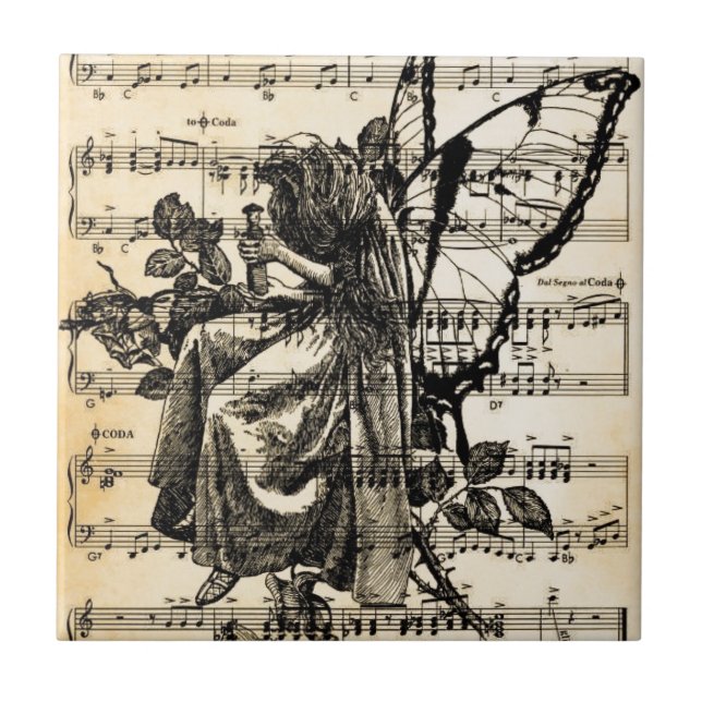 Vintage Fairy & Music Ceramic Tile (Front)