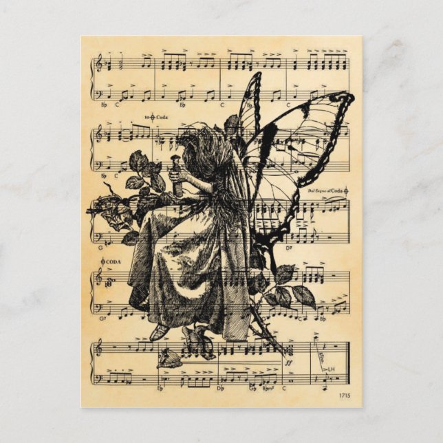 Vintage Fairy & Music Postcard (Front)