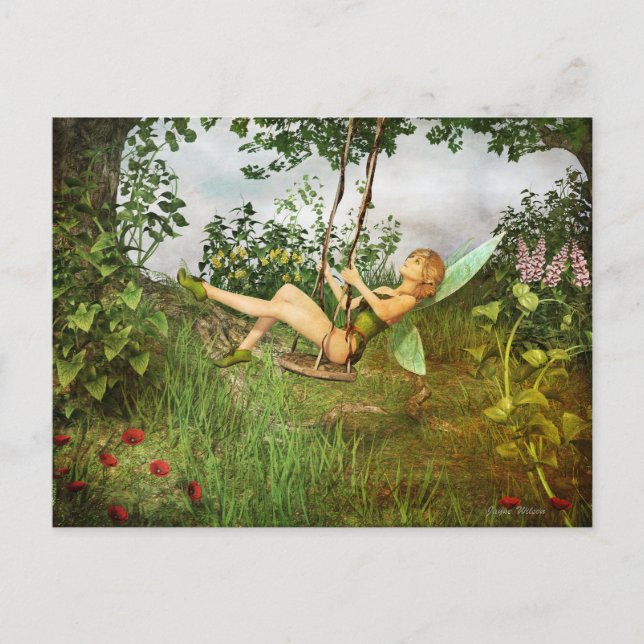 Vintage Fairy on a Swing Postcard (Front)