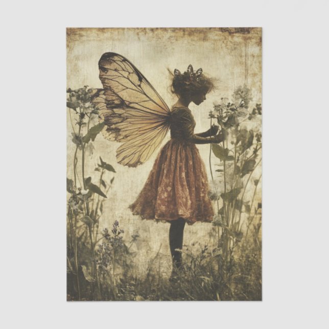 Vintage Fairy Silhouette with Wings Decoupag Tissue Paper (Front)