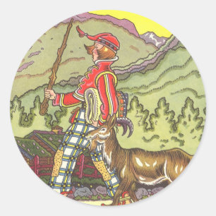 Vintage Fairy Tale, Boy and the North Wind, Hauman Classic Round Sticker