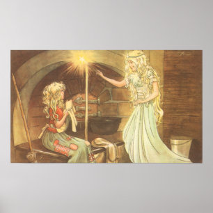 Vintage Fairy Tale, Cinderella and Fairy Godmother Poster