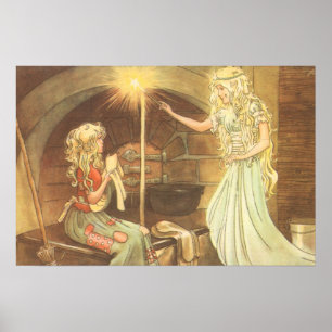 Vintage Fairy Tale, Cinderella and Fairy Godmother Poster