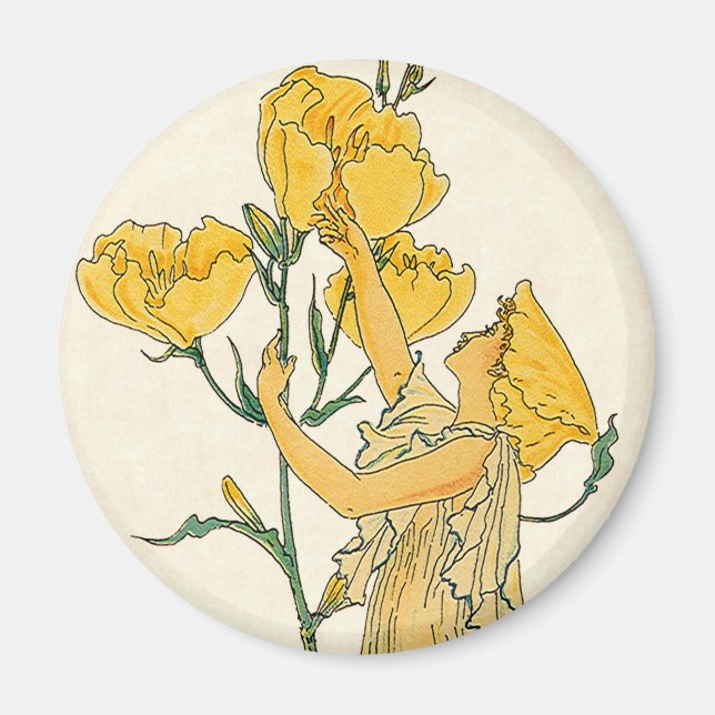 Vintage Fairy Tale, Evening Primrose, Walter Crane Magnet (Front)