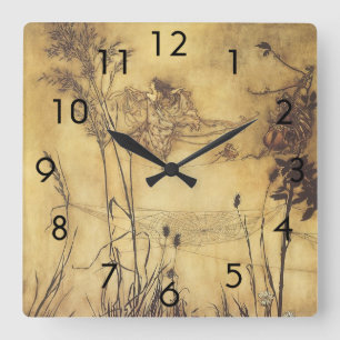 Vintage Fairy Tale, Fairy's Tightrope by Rackham Square Wall Clock