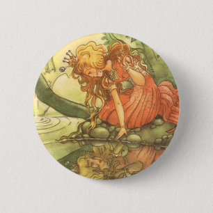 Vintage Fairy Tale, Frog Prince Princess by Pond 6 Cm Round Badge