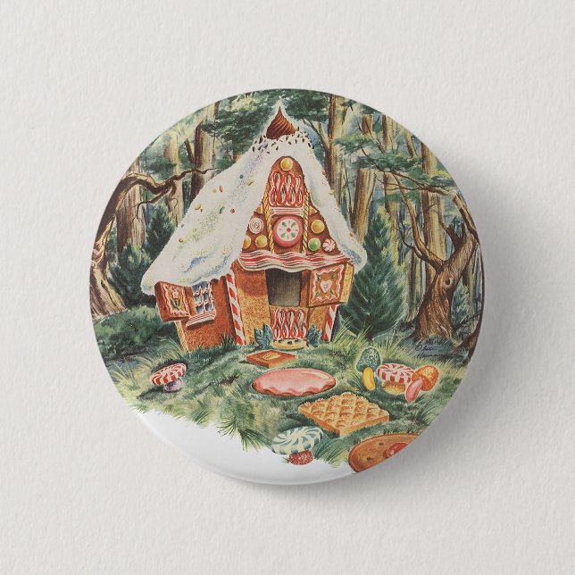 Vintage Fairy Tale, Hansel and Gretel Candy House 6 Cm Round Badge (Front)