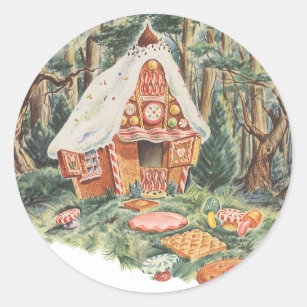 Vintage Fairy Tale, Hansel and Gretel Candy House Classic Round Sticker