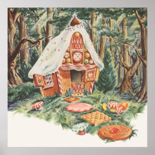Vintage Fairy Tale, Hansel and Gretel Candy House Poster