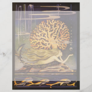 Vintage Fairy Tale, Little Mermaid in Ocean Coral