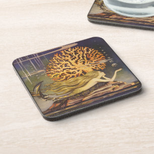 Vintage Fairy Tale, Little Mermaid in Ocean Coral Coaster
