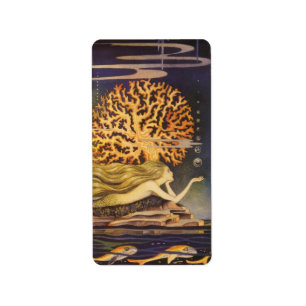 Vintage Fairy Tale, Little Mermaid in Ocean Coral Label