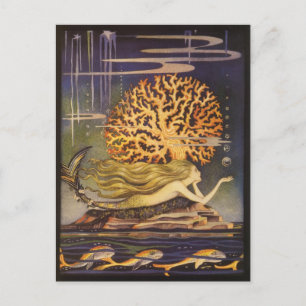 Vintage Fairy Tale, Little Mermaid in Ocean Coral Postcard
