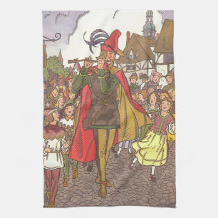 Vintage Fairy Tale Pied Piper of Hamelin by Hauman Tea Towel