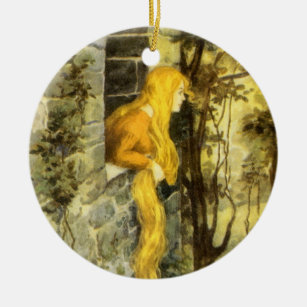 Vintage Fairy Tale, Rapunzel with Long Blonde Hair Ceramic Tree Decoration