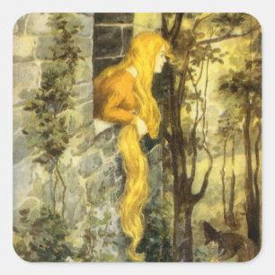 Vintage Fairy Tale, Rapunzel with Long Blonde Hair Square Sticker