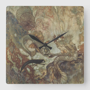 Vintage Fairy Tale, The Mermaid by Edmund Dulac Square Wall Clock