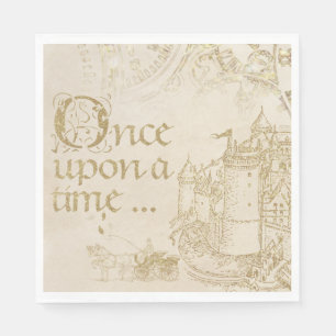 Vintage Fairy Tale Theme Castle Carriage Gold Napkin