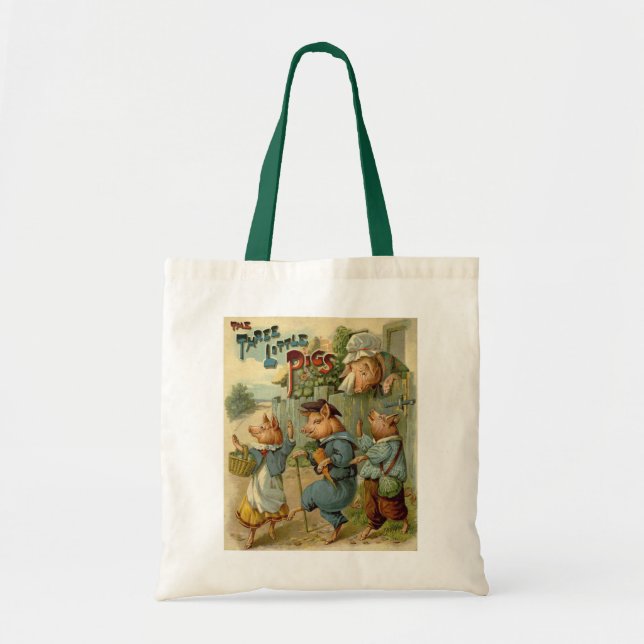 Vintage Fairy Tale, Three Little Pigs Tote Bag (Front)