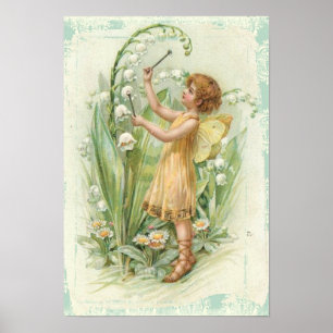Vintage Fairy with Flowers Poster