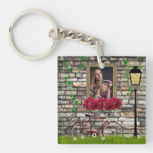 Vintage Fairytale Bicycle Roses Girly Photo Frame Key Ring