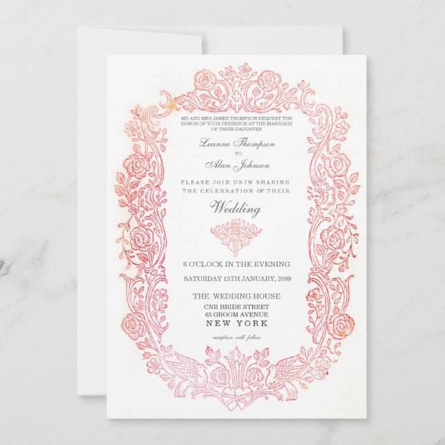 Vintage Fairytale Birds Border Wedding Invitation (Front)
