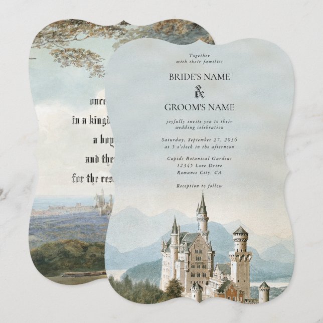 Vintage Fairytale Castle Rustic Forest Wedding Invitation (Front/Back)