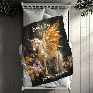 Vintage Fairytale Golden Unicorn Fantasy Fleece Blanket