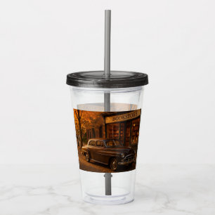 Vintage Fall/Autumn bookstore & car Acrylic Tumbler