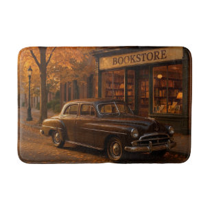 Vintage Fall/Autumn bookstore & car Bath Mat