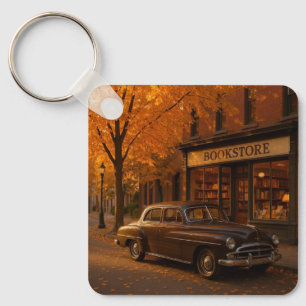 Vintage Fall/Autumn bookstore & car Key Ring