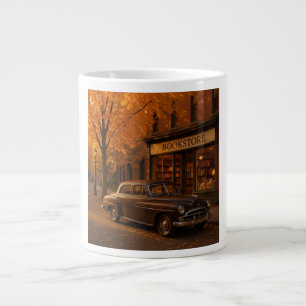 Vintage Fall/Autumn bookstore & car Large Coffee Mug
