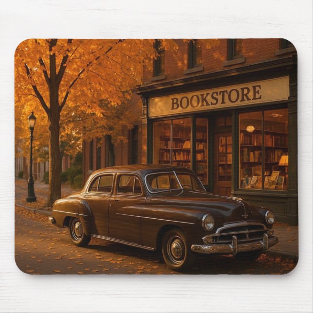 Vintage Fall/Autumn bookstore & car Mouse Pad (Front)