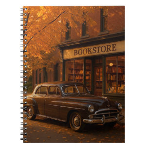 Vintage Fall/Autumn bookstore & car Notebook