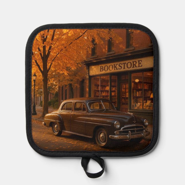 Vintage Fall/Autumn bookstore & car Pot Holder (Front)