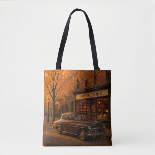 Vintage Fall/Autumn bookstore & car Tote Bag