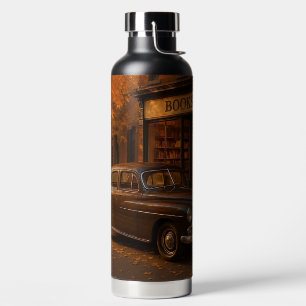 Vintage Fall/Autumn bookstore & car Water Bottle