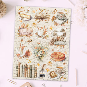 Vintage Fall Autumn Essential Cosy Library Postcard