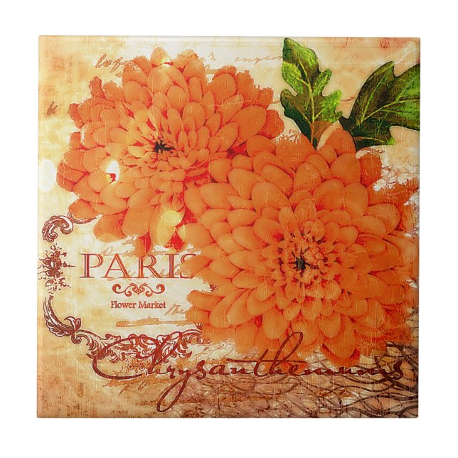 Vintage Fall chrysanthemums Ceramic Tile (Front)