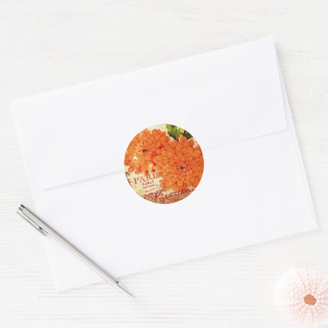 Vintage Fall chrysanthemums Classic Round Sticker (Envelope)